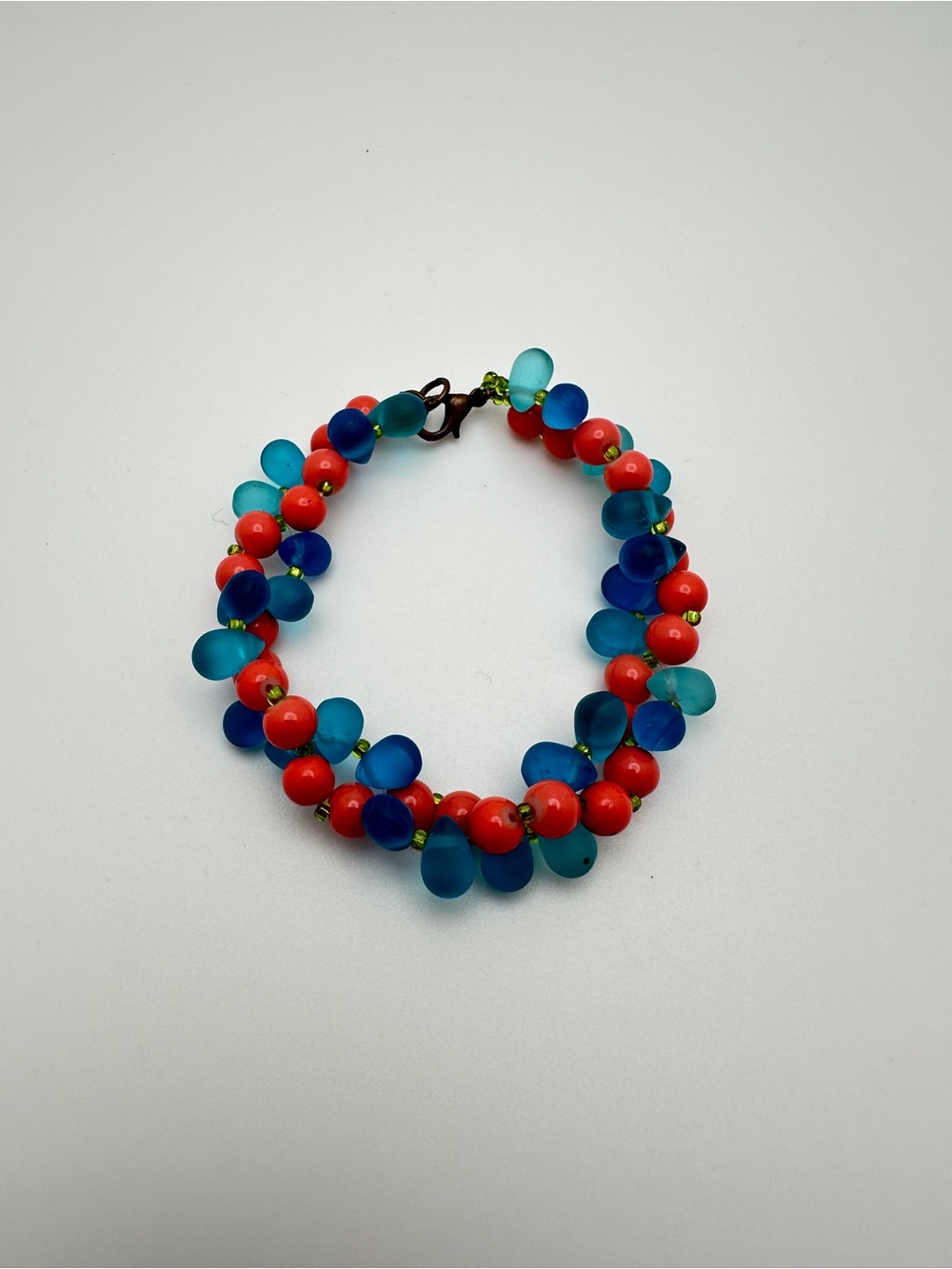 Handcrafted Retro Blue and Pink Beaded Bracelet